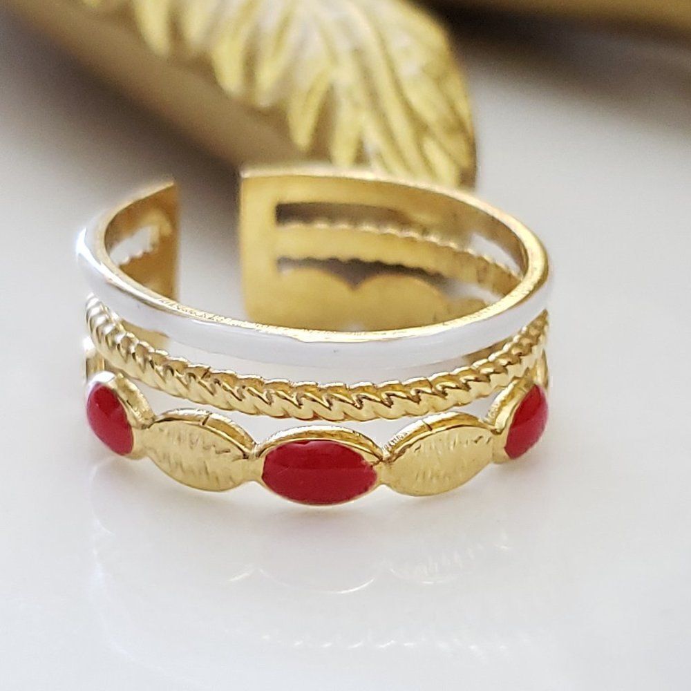 Red White Gold Cuff Ring - Picture 6 of 10